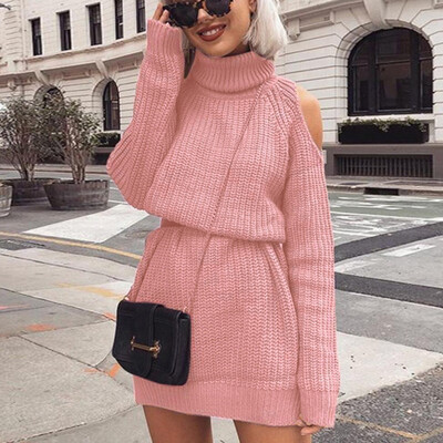 

〖Follure〗Women Winter High collar sexy Strapless Skirt Waist Knitted Pullover Sweater