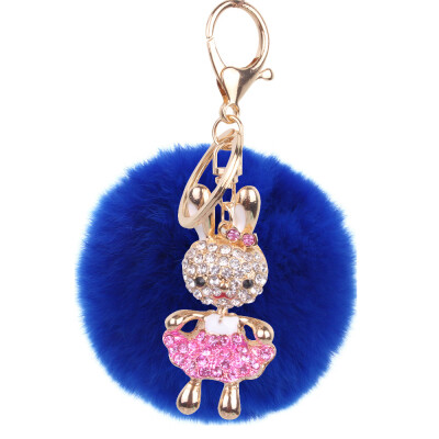 

Keychain Korea handmade cute plush bunny hair ball crystal rhinestone jewelry bag pendant