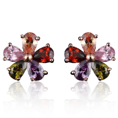 

Women Colorful Crystal Stud Earring Flower AAA Cubic Earrings Ear Jewelry for Women Wedding Party Gift