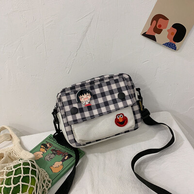 

2019 new style plaid canvas bag wild fairy niche net red crossbody bag cartoon cute shoulder bag