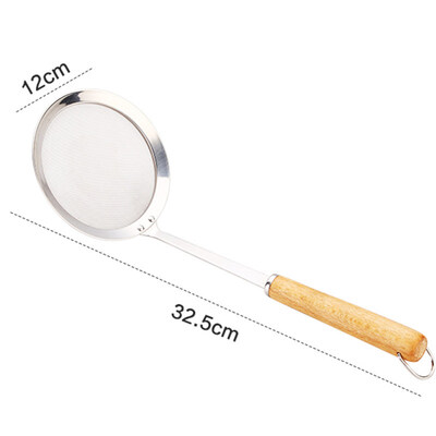 

Wooden Handle Stainless Steel Filter Flour Sieve Colander Spoon Kitchen Cookware