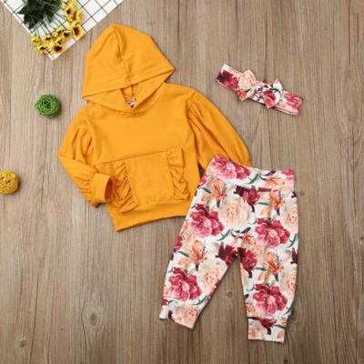 

US 3PCS Toddler Baby Girl Outfits Floral Clothes Hoodie TopsPants Set Tracksuit