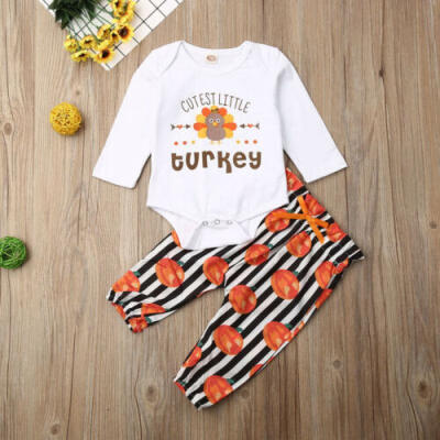 

Newborn Baby Girl Thanksgiving Clothes Long Sleeve Tops RomperLong Pants Outfit