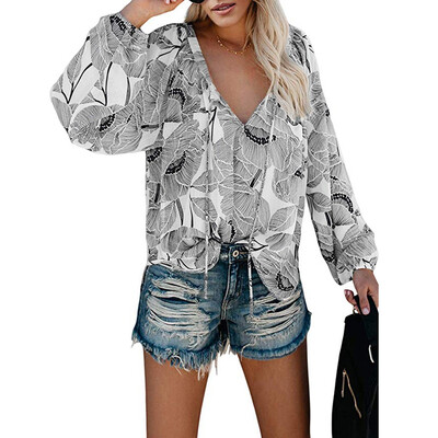 

Starmoon Fashion Womens Floral Print V Neck Long Sleeve Shirts Casual Loose Blouses Tops