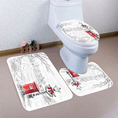 

Tailored 3PCS Christmas Bathroom Non-Slip Pedestal Rug Lid Toilet Cover Bath Mat Set