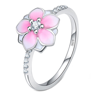 

Popular Silver Color Ring With Pink Peach Blossom Ring Women