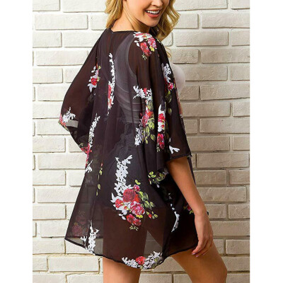 

Women Vintage Floral Chiffon Shawl Beach Bathing Suit Cardigan Bikini Swimwear Cover Up Kimono Dress Blouse Vest Shirt Coat Jacket