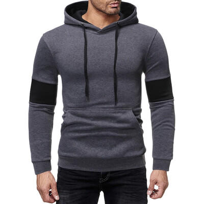 

Toponeto Men Autum Winter Long Sleeve Hooded Sweatshirt Patchwork Outwear Tops Blouse