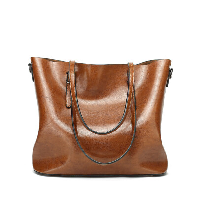 

2017 Fashion Design Women Wax Leather Big Handbag Vintage Style Lady PU Leather Shoulder Bags Female Dual Fuctions Large Totes