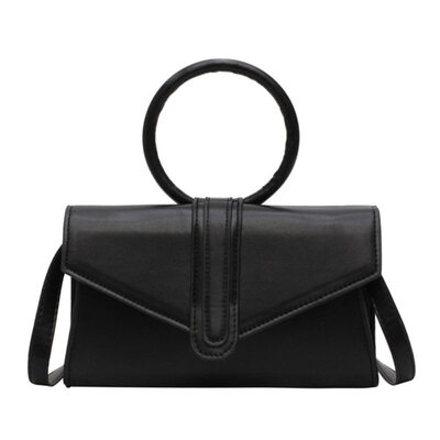 

Lady Simple Solid Color Ring Handle Faux Leather Crossbody Shoulder Envelop Bag