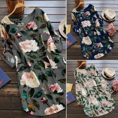 

Print loose dress women&acutes floral cotton shirt blouse casual loose long-sleeved T-shirt summer shirt
