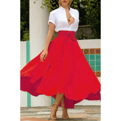 

US Women High Waist Flared Pleated Long Dress Gypsy Maxi Skirt Full Length