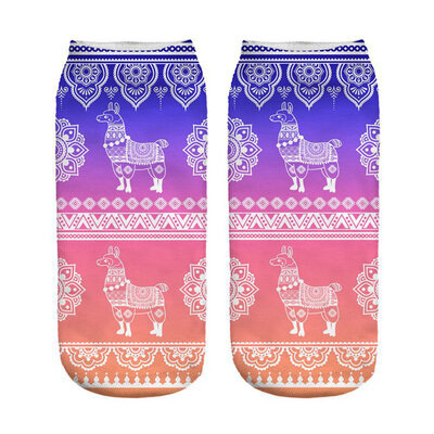 

1Pair Women Low Cut Ankle Socks Funny Llama 3D Printing Socks Cotton Hosiery Printed Alpaca Socks
