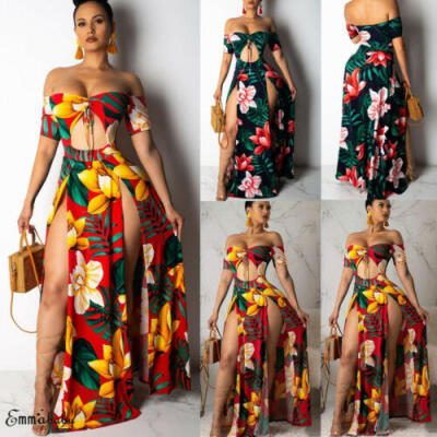 

Sexy Women Floral Bandeau Bodycon Long Dress Summer Holiday Beach Maxi Sundress