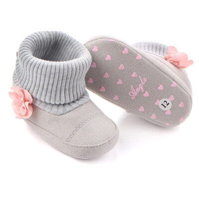

New Arrivals Flower Inlay Special Design Baby Toddler Prewalker Baby Girl Winter Warm Knit Boots Shoes For Girls 0-12 Months