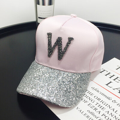 

Hat childrens Korean summer Satin baseball cap water diamond letter casual cap with Sequin curved edge sun hat