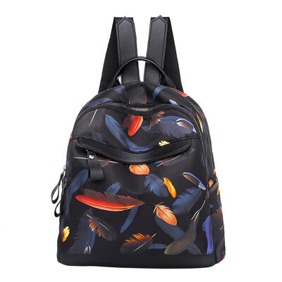 

Women Backpack Preppy Style Nylon Feather Printed Casual Korean School Bag
