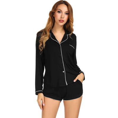 

Toponeto Womens Shorts Pajama Set Long Sleeve Sleepwear Nightwear