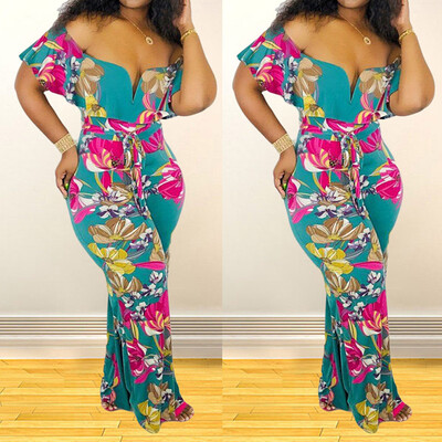 

Starmoon Fashion Womens Floral Print Short Sleeve Bandage Off Shoulder Tight Jumpsuit