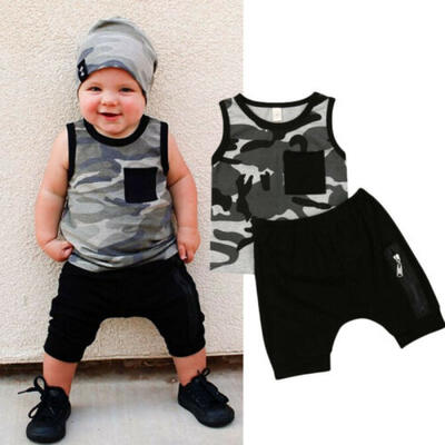 

US Toddler Kids Baby Boys Camo Tops T-shirt Hip-Hop Pants 2PCS Outfits Clothes