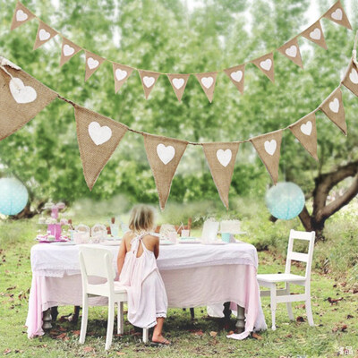 

Rustic Love Heart Hemp Rope Bunting Banner Shabby Wedding Party Birthday Decor