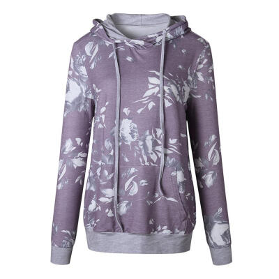 

Women Drawstring Hoodies Floral Print Hooded Tops Slim Fit Sweatshirt