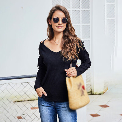 

Womens Autumn Fashion Sweater V-Neck Sweater Long Sleeve Shirts Tops Pullover