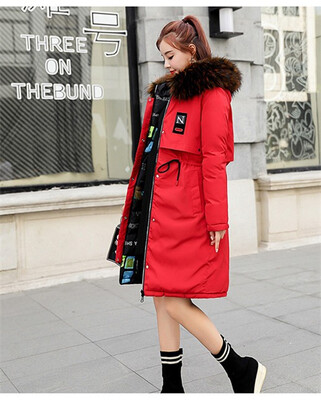 

The 2018 new down cotton-padded jacket looks thin&long with a thick coat with a large fur collar on both sides