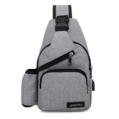 

USB Charging Canvas Shoulder Bags Men Chest Belt Packs Travel Crossbody Bag