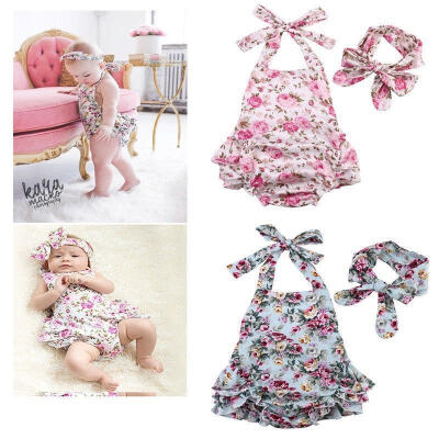 

Baby Girls Romper Floral Playsuit Jumpsuit Tutu DressHeadband Outfit Set 0-18M