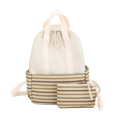 

2pcsSet Striped Canvas Backpack Women Schoolbags Clutch Travel Rucksack