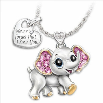 

Fashion Women Pink Diamond Elephant Necklace Elegant Pendant Necklace Jewelry