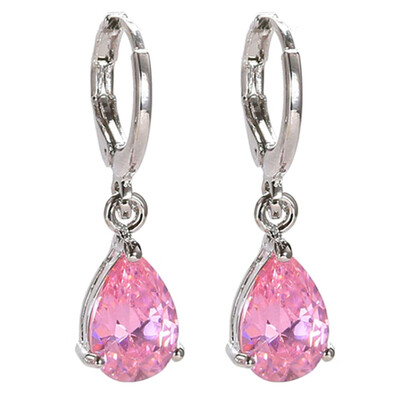 

New 7colors Fashion Tear Shape Sterling Silver Amethyst Dangle Earrings Crystal Dangle Drop Earring