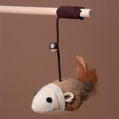 

Dangle Wooden Rod Play Training Elastic Rope Cat Bell Toys Faux Mouse