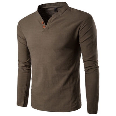 

Mens Slim Fit Long Sleeve Shirt T-shirt Linen Tee Shirt Casual Top Blouse