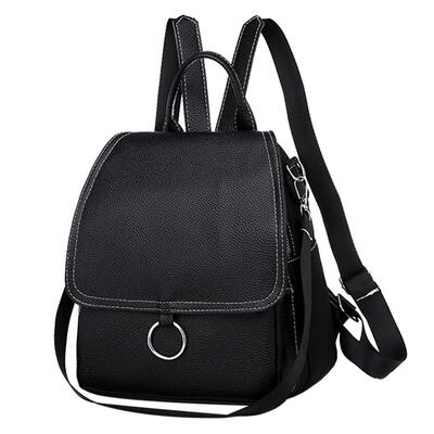 

Solid Color Flap Backpack Women PU Leather School Travel Casual Rucksack