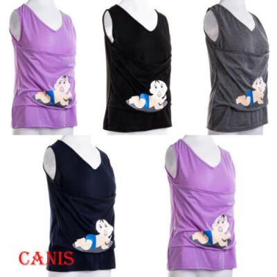 

Fashion Women Maternity Solid Kangaroo Pocket Sleeveless Top Vest T Shirt Blouse