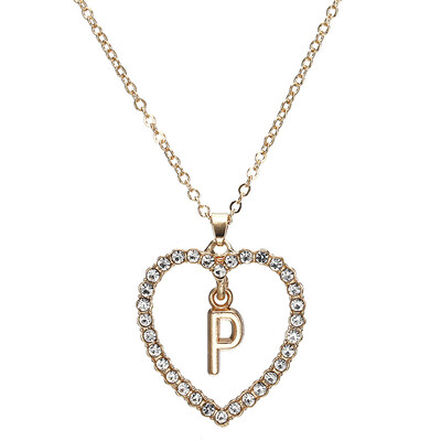 

New Fashion Crystal Initial Personalized Letter Heart Pendent Name Necklace for Women Charm Gold Color Chain Choker Jewelry Gift