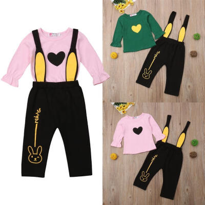 

2PCS Toddler Kids Baby Girls Tops Blouse Bib Strap Pants Outfits Set Clothes