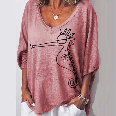 

Starmoon Plus Size Women Long Short V-Neck Printed Casual Tops Blouse T-shirt