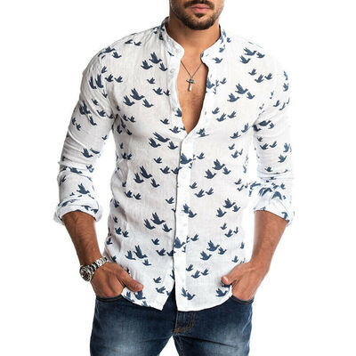 

New Summer Mens Linen Long Sleeve V-neck Shirt Loose Casual Shirts Tops
