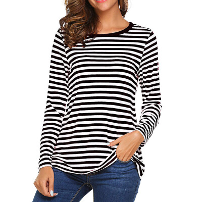 

Starmoon Women Long Sleeve Round Neck Basic T-Shirt Striped Shirts Tunic Top Blouse