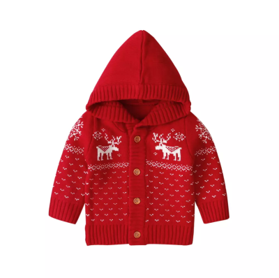 

UK Christmas Deer Baby Girl Boy Knitted Coat Hooded Jacket Cardigan Xmas Clothes