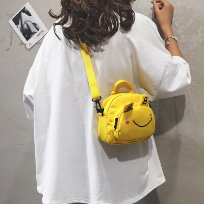 

Cute canvas small bag female 2019 new ins childrens fun wild single shoulder Messenger bag cartoon Harajuku girl bag