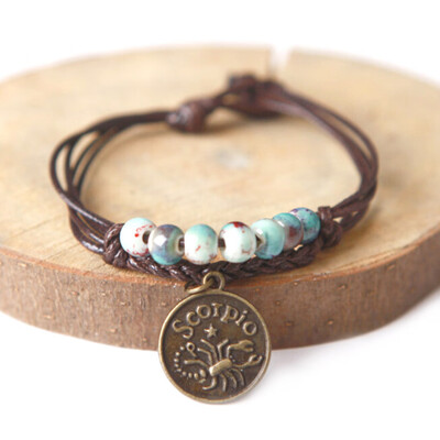 

Bracelet Wax Rope Ceramic Beaded Charm Zodiac Astrological Sign Horoscope Cancer With Constellation Pendant Bracelet Bangle