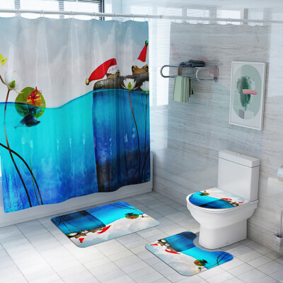 

Siaonvr Santa Christmas Print Toilet Bathroom Mat And Shower Curtain Four-Piece Set