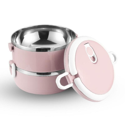 

0530 Portable Double Layer Stainless Steel Insulated Bento Lunch Box Leak Proof Lunch Box Stackable Lunch Box with Lid Two-Tier