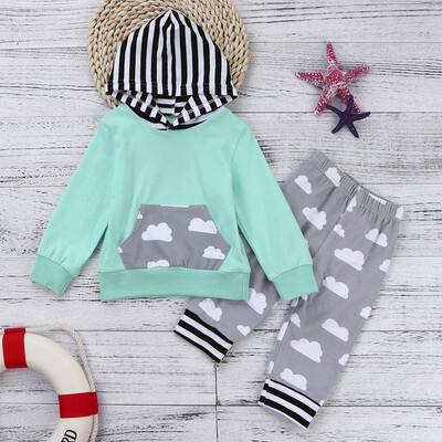 

2pcs Toddler Baby Boy Girl Clothes Set Clouds Print Hoodie TopsPants Outfits