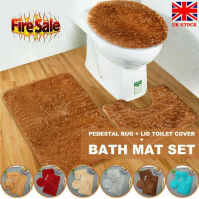 

3Pcs Non-slip Soft Bath Pedestal Mat Toilet Lid Carpet Bathroom Washable Rug Set