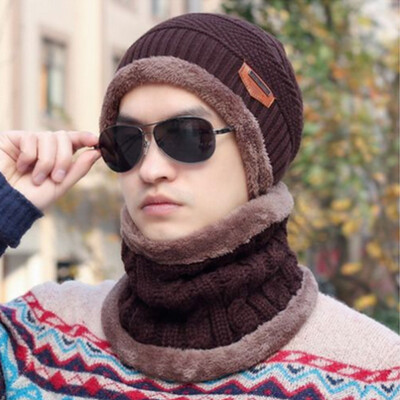 

Men Women Winter Warm Crochet Knit Baggy Beanie Wool Skull Hat Ski Cap Scarf Set